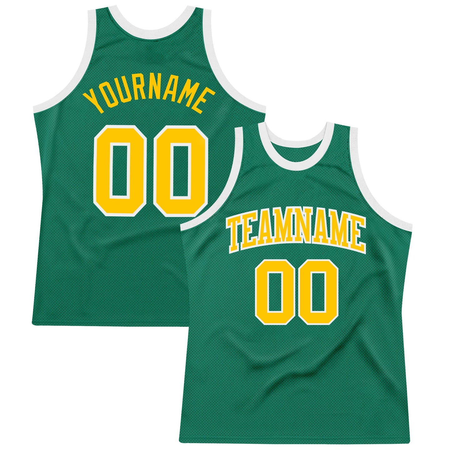 Custom Kelly Green Gold-White Authentic Throwback Basketball Jersey - Main View
