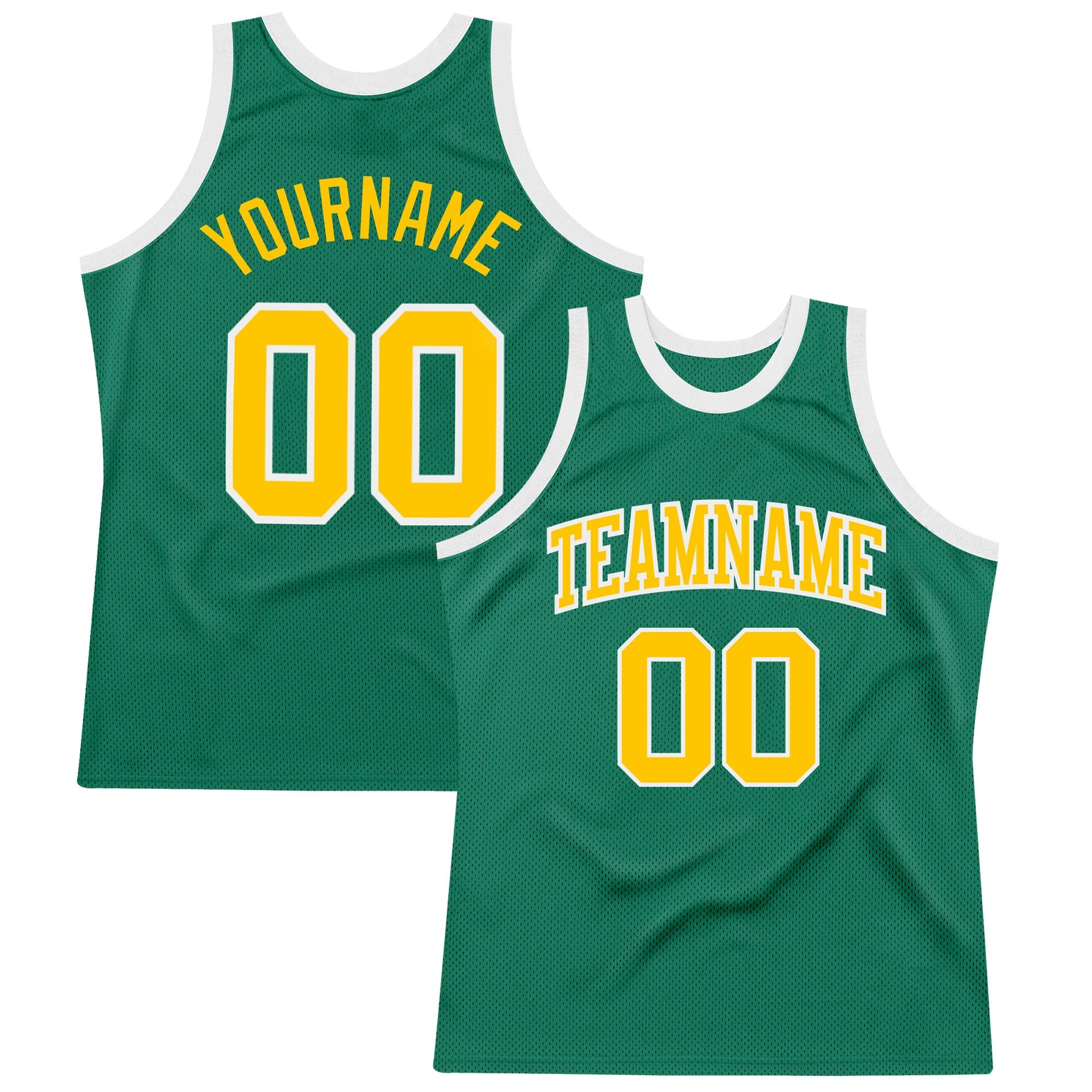 Custom Kelly Green Gold-White Authentic Throwback Basketball Jersey - Main View