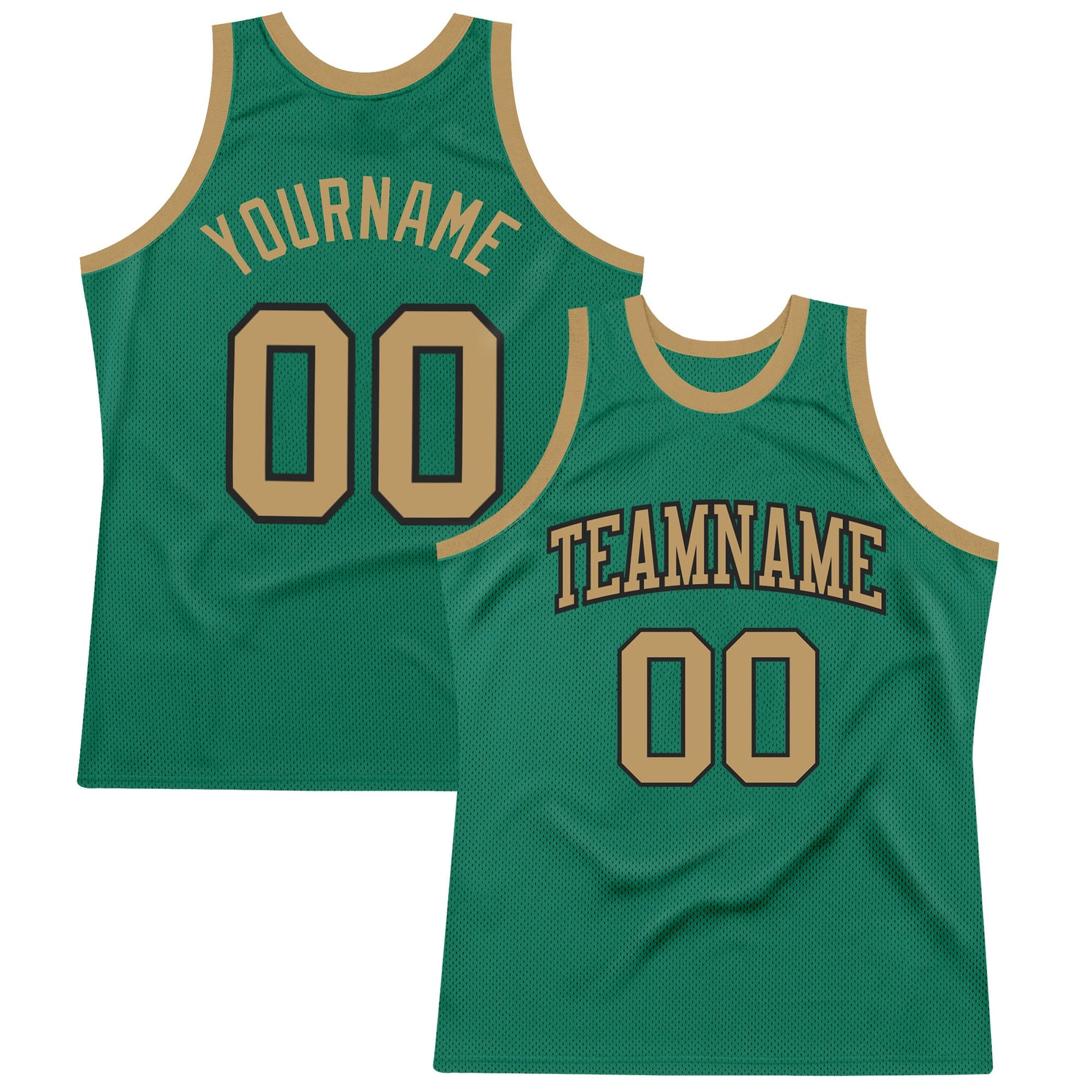 Custom Kelly Green Old Gold-Black Authentic Throwback Basketball Jersey - Main View