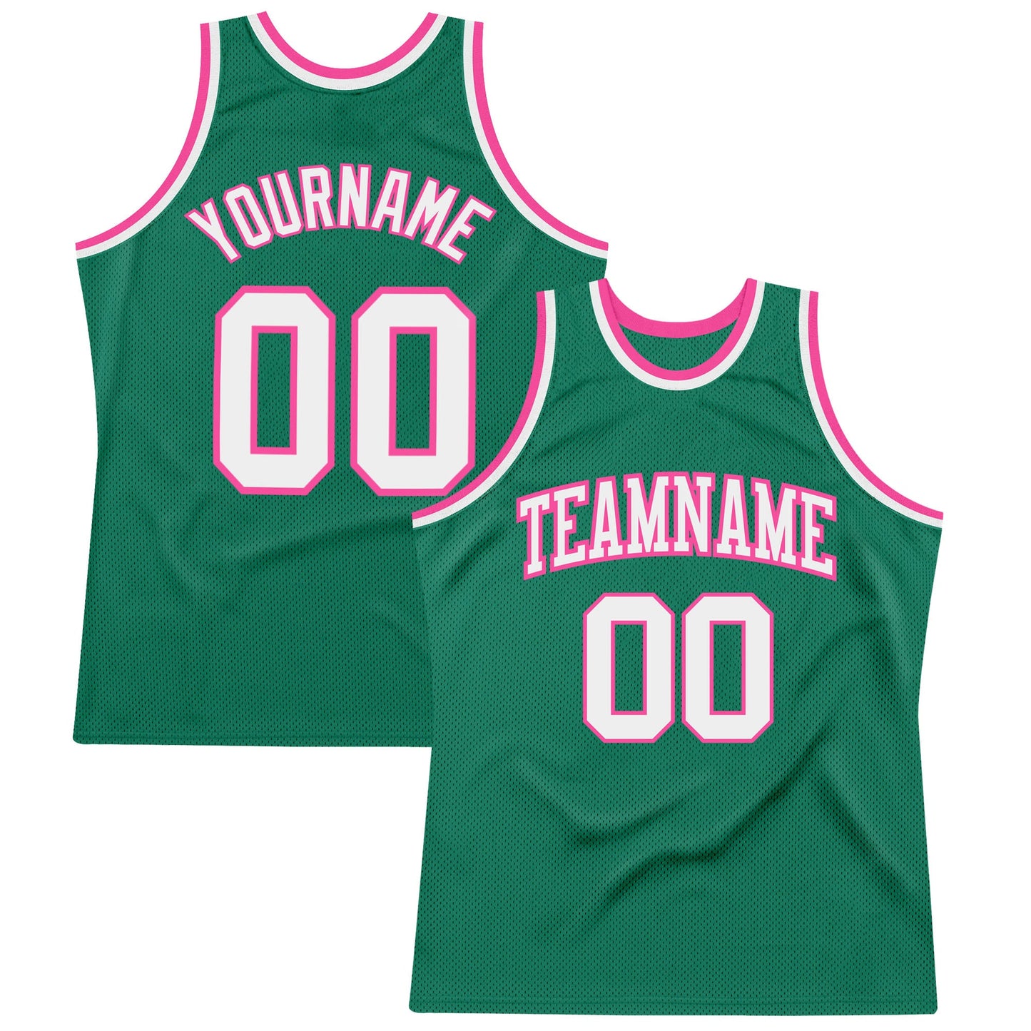 Custom Kelly Green White-Pink Authentic Throwback Basketball Jersey - Main View