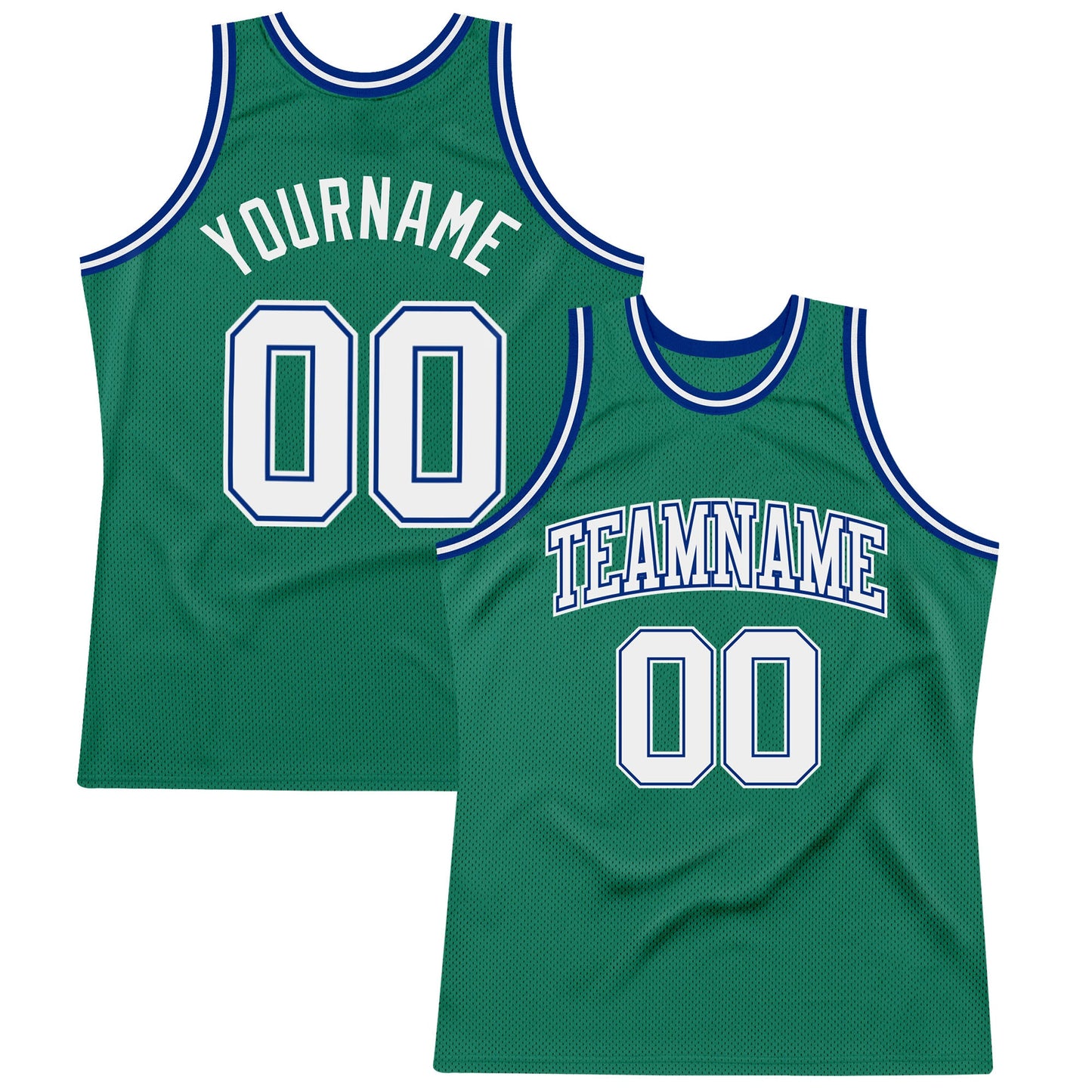 Custom Kelly Green White-Royal Authentic Throwback Basketball Jersey - Main View