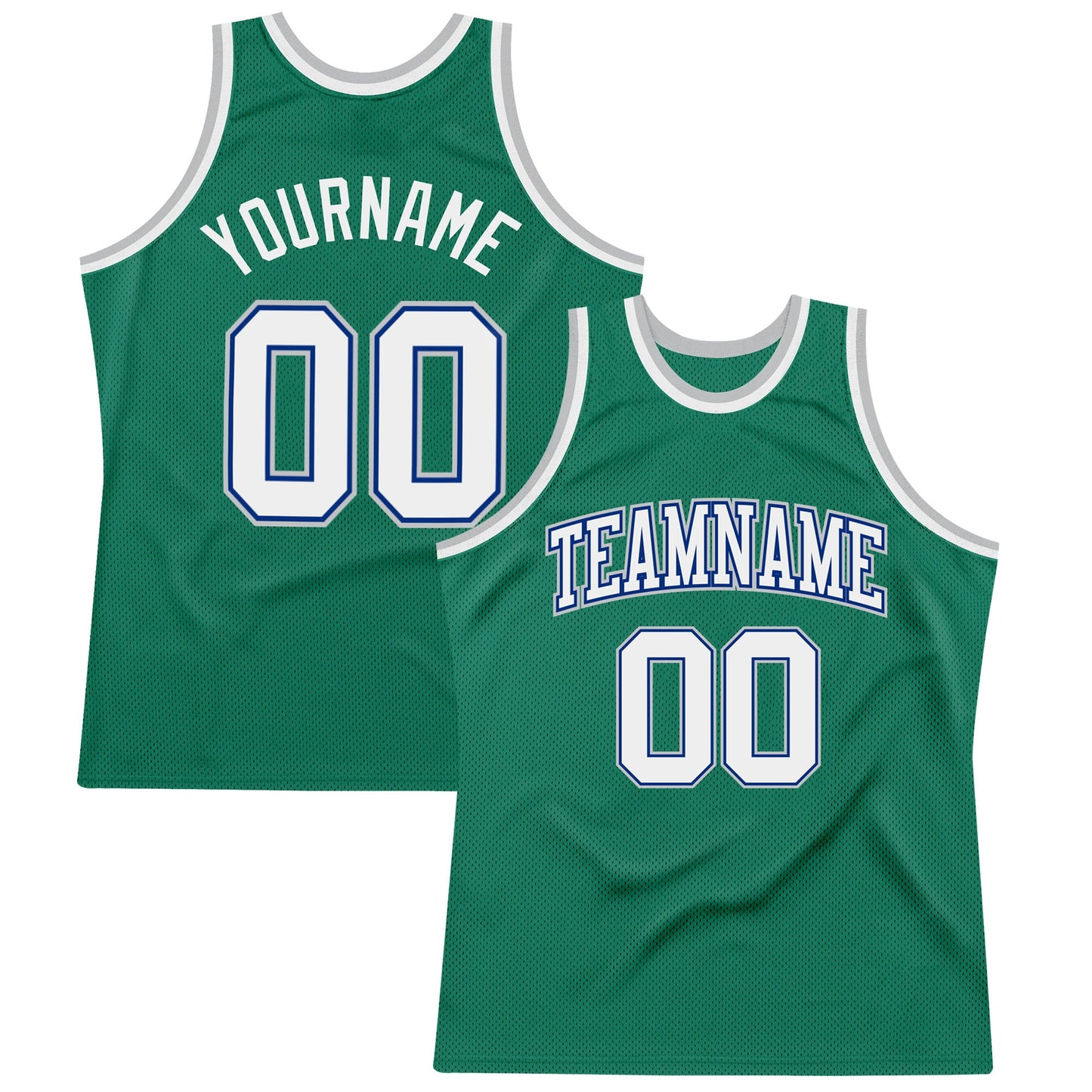 Custom Kelly Green White Royal-Gray Authentic Throwback Basketball Jersey - Main View