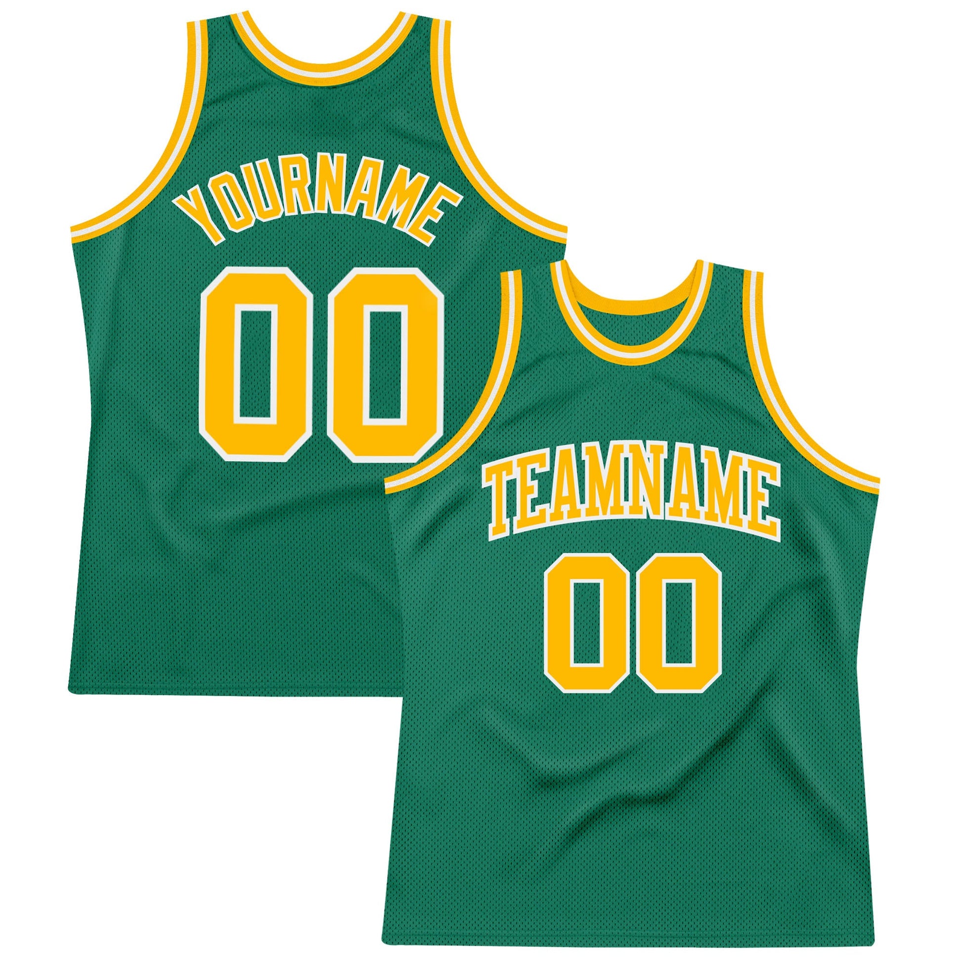 Custom Kelly Green Gold-White Authentic Throwback Basketball Jersey - Main View