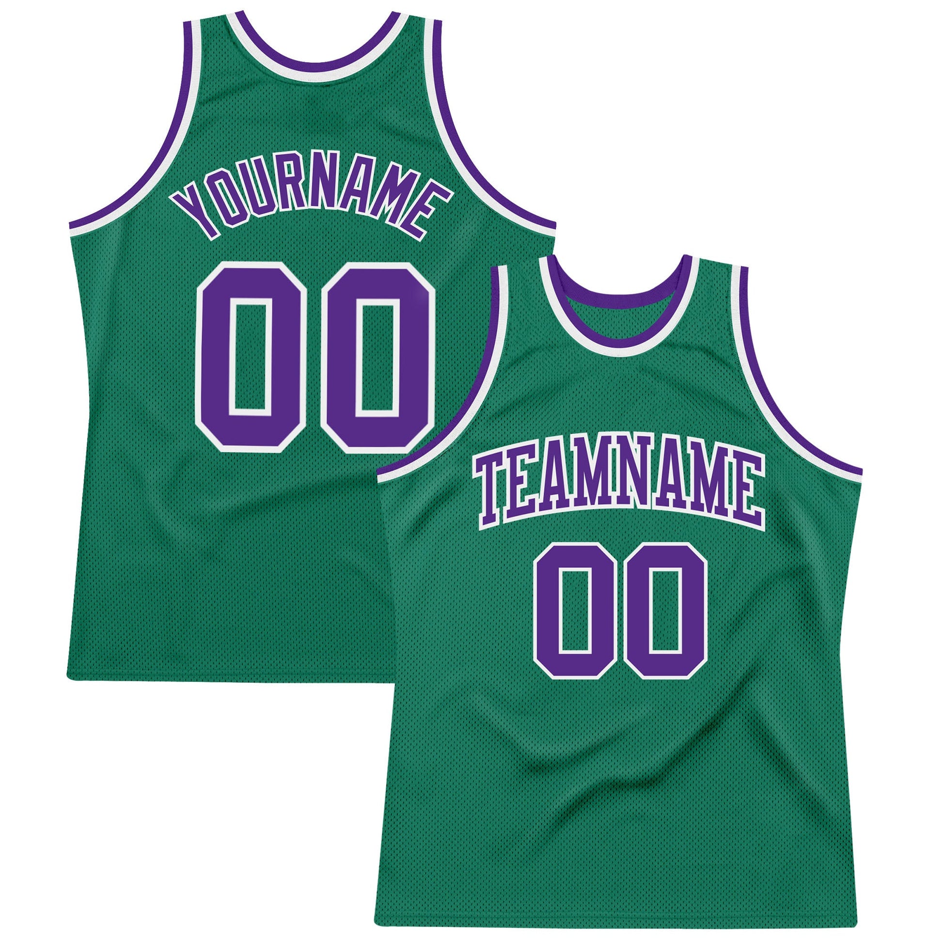 Custom Kelly Green Purple-White Authentic Throwback Basketball Jersey - Main View
