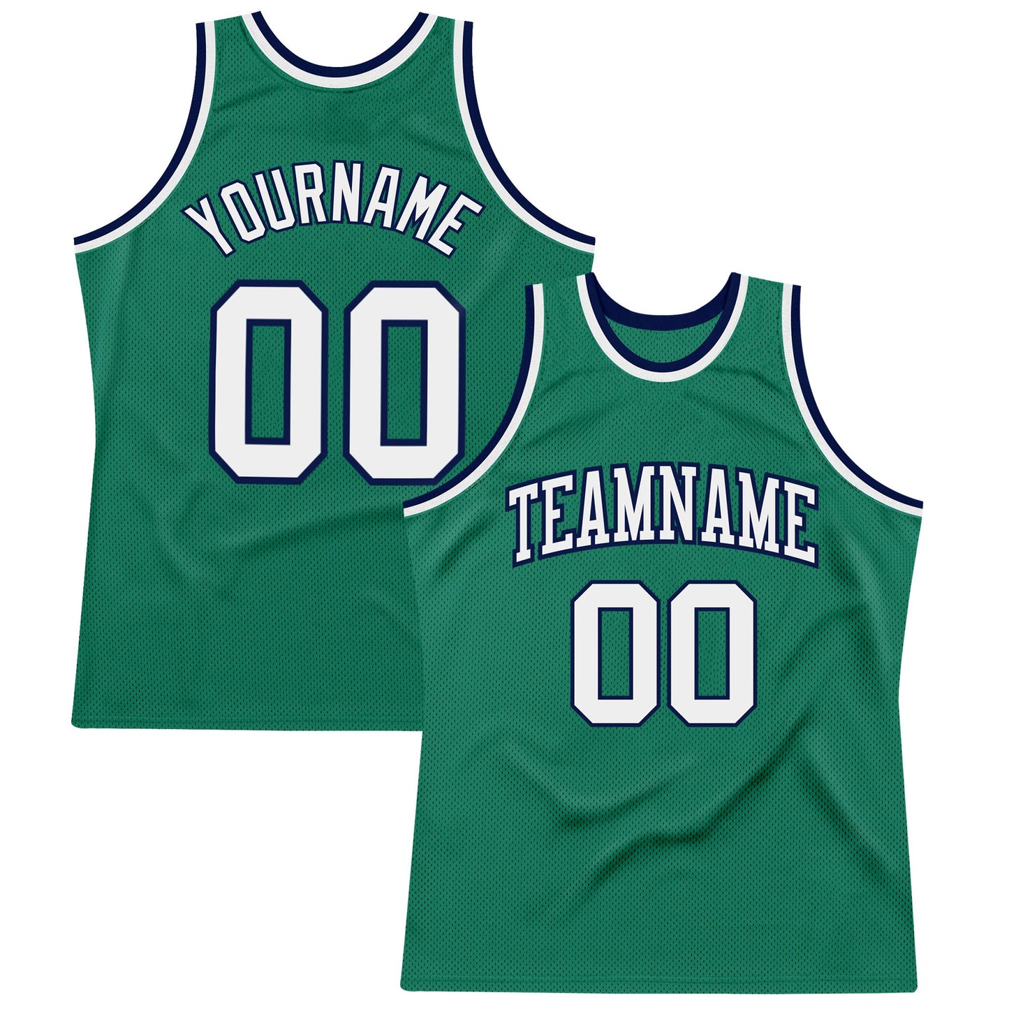 Custom Kelly Green White-Navy Authentic Throwback Basketball Jersey - Main View