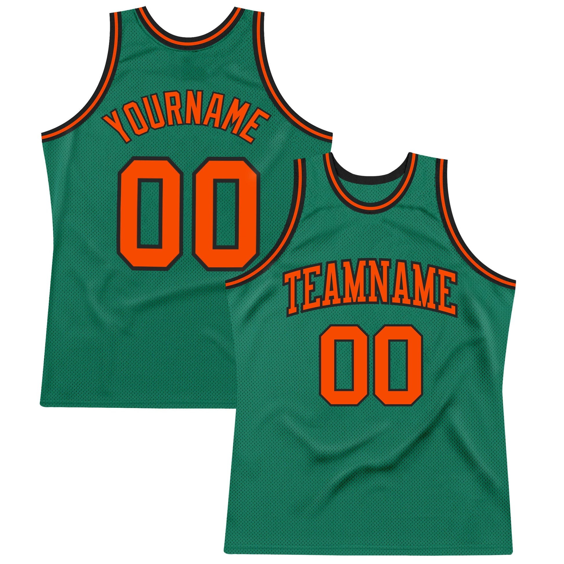 Custom Kelly Green Orange-Black Authentic Throwback Basketball Jersey - Main View