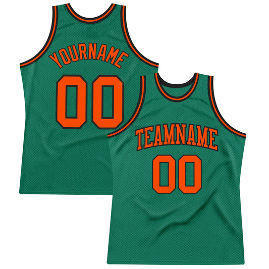 Custom Kelly Green Orange-Black Authentic Throwback Basketball Jersey - Main View