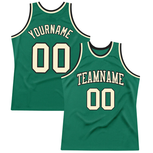 Custom Kelly Green Cream-Black Authentic Throwback Basketball Jersey - Main View