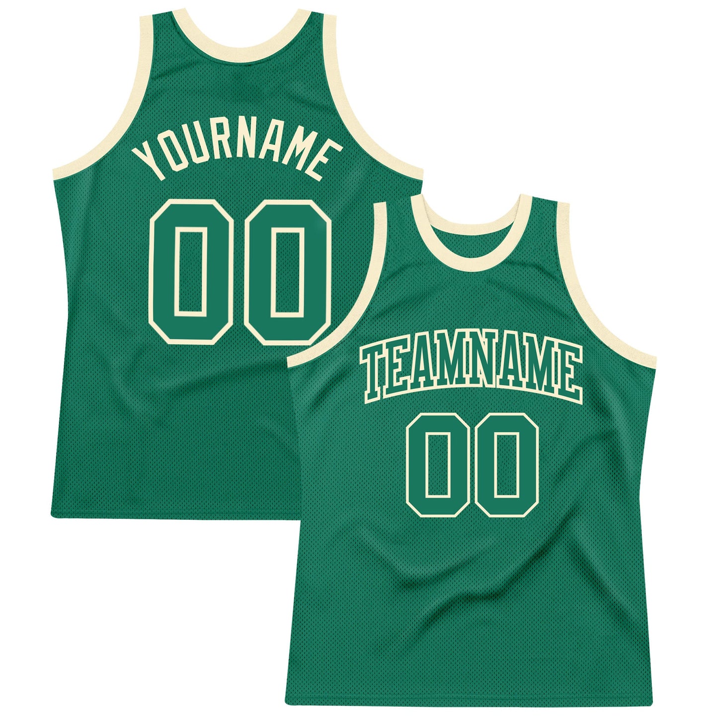 Custom Kelly Green Kelly Green-Cream Authentic Throwback Basketball Jersey - Main View
