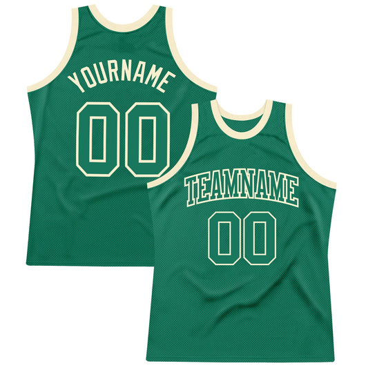 Custom Kelly Green Kelly Green-Cream Authentic Throwback Basketball Jersey - Main View