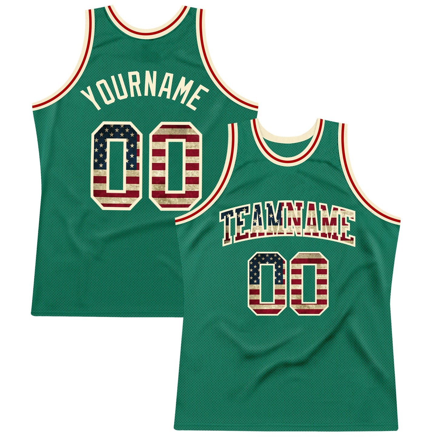 Custom Kelly Green Vintage USA Flag-Cream Authentic Throwback Basketball Jersey - Main View