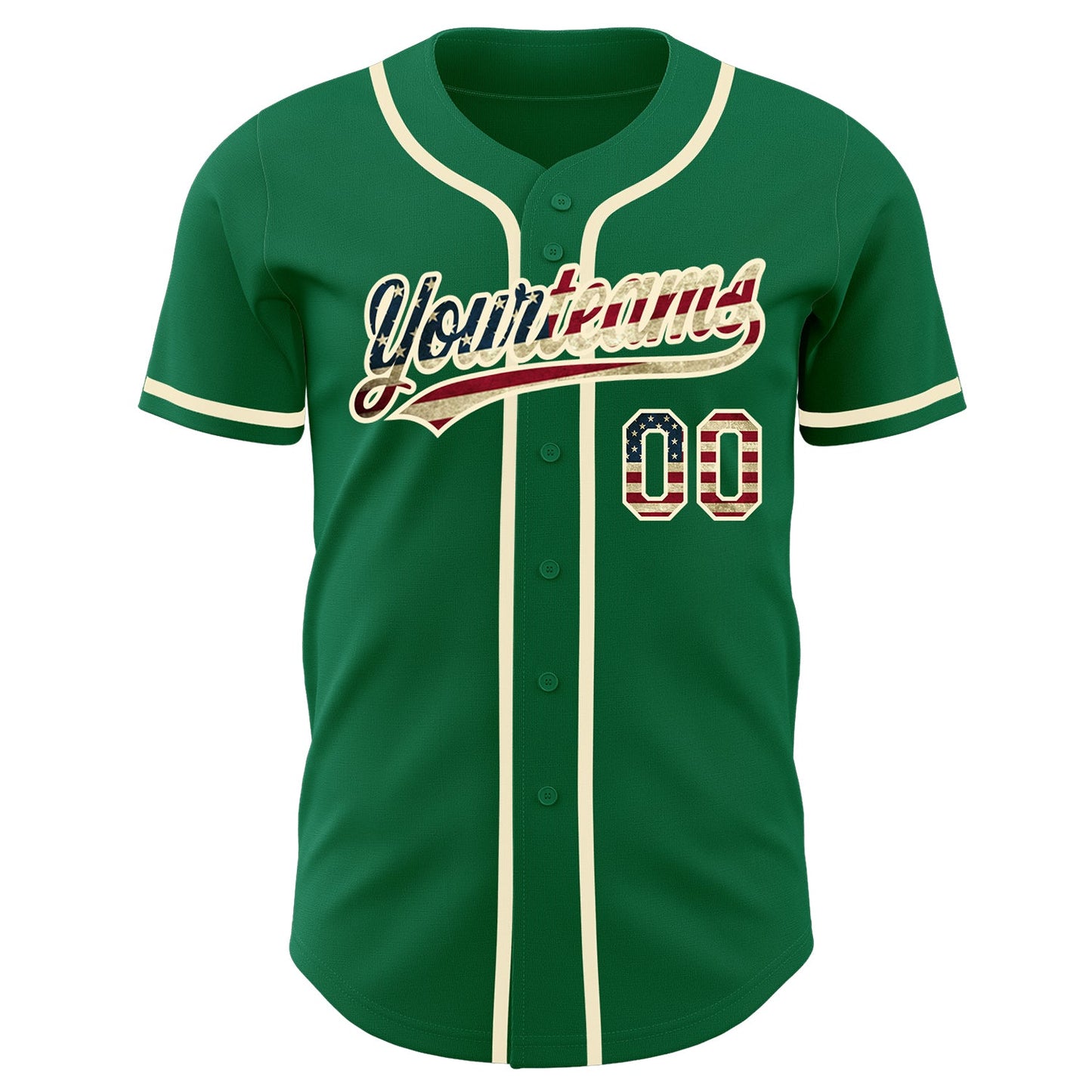 Custom Kelly Green Vintage USA Flag-Cream Authentic Baseball Jersey view 2