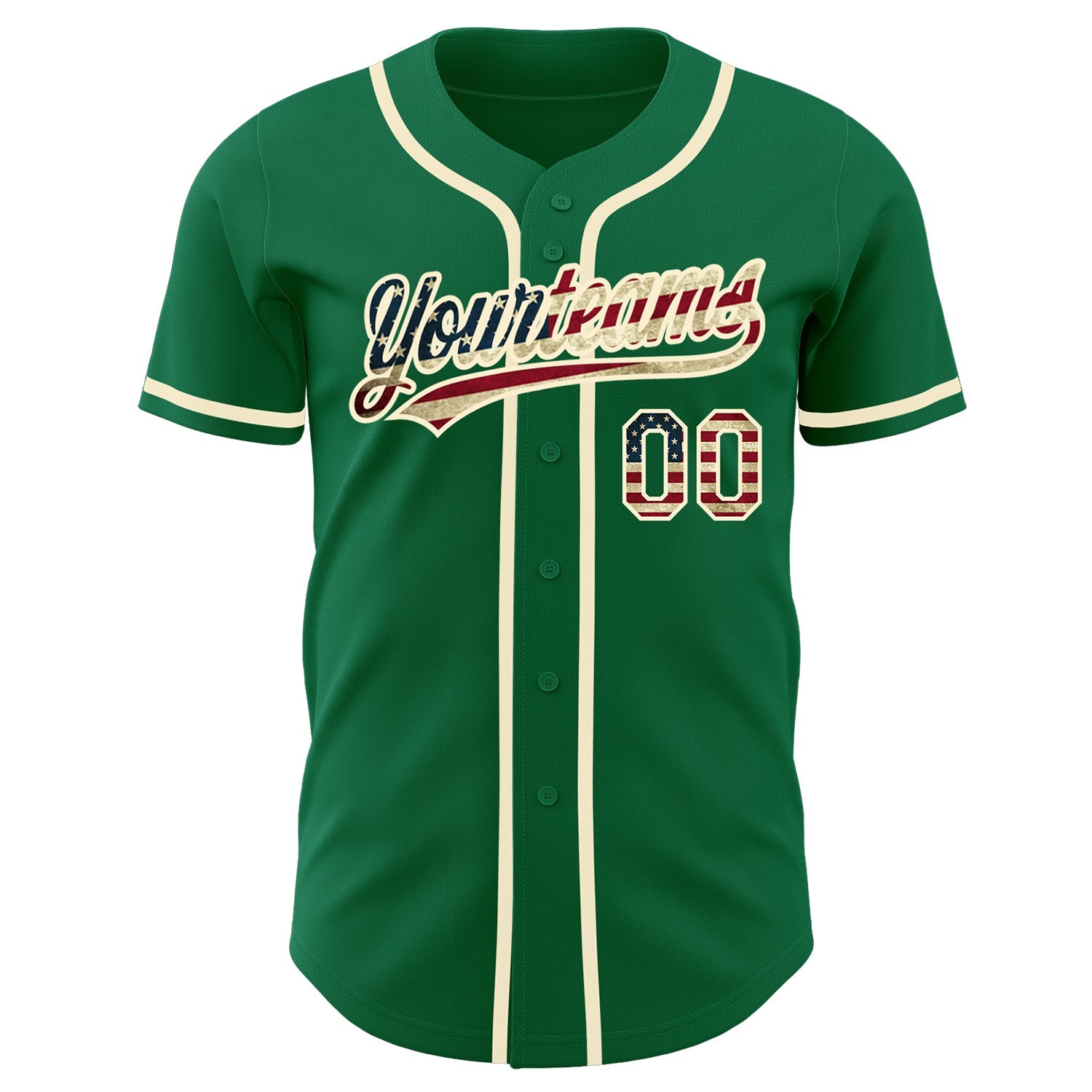 Custom Kelly Green Vintage USA Flag-Cream Authentic Baseball Jersey view 2