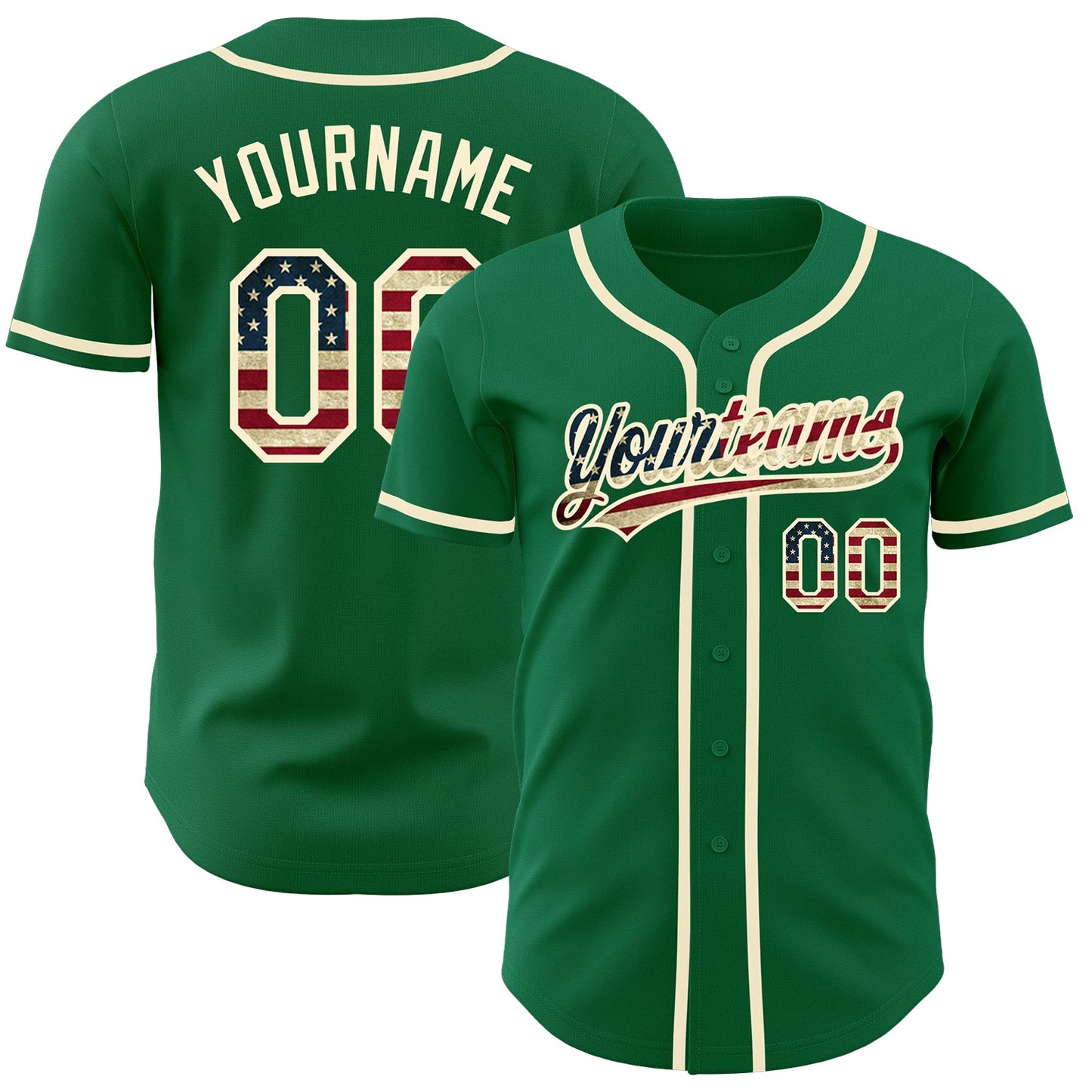 Custom Kelly Green Vintage USA Flag-Cream Authentic Baseball Jersey - Main View