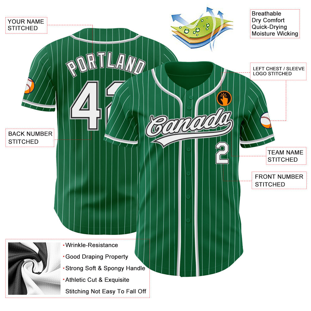 Custom Kelly Green White Pinstripe White Black-Gray Authentic Baseball Jersey view 3