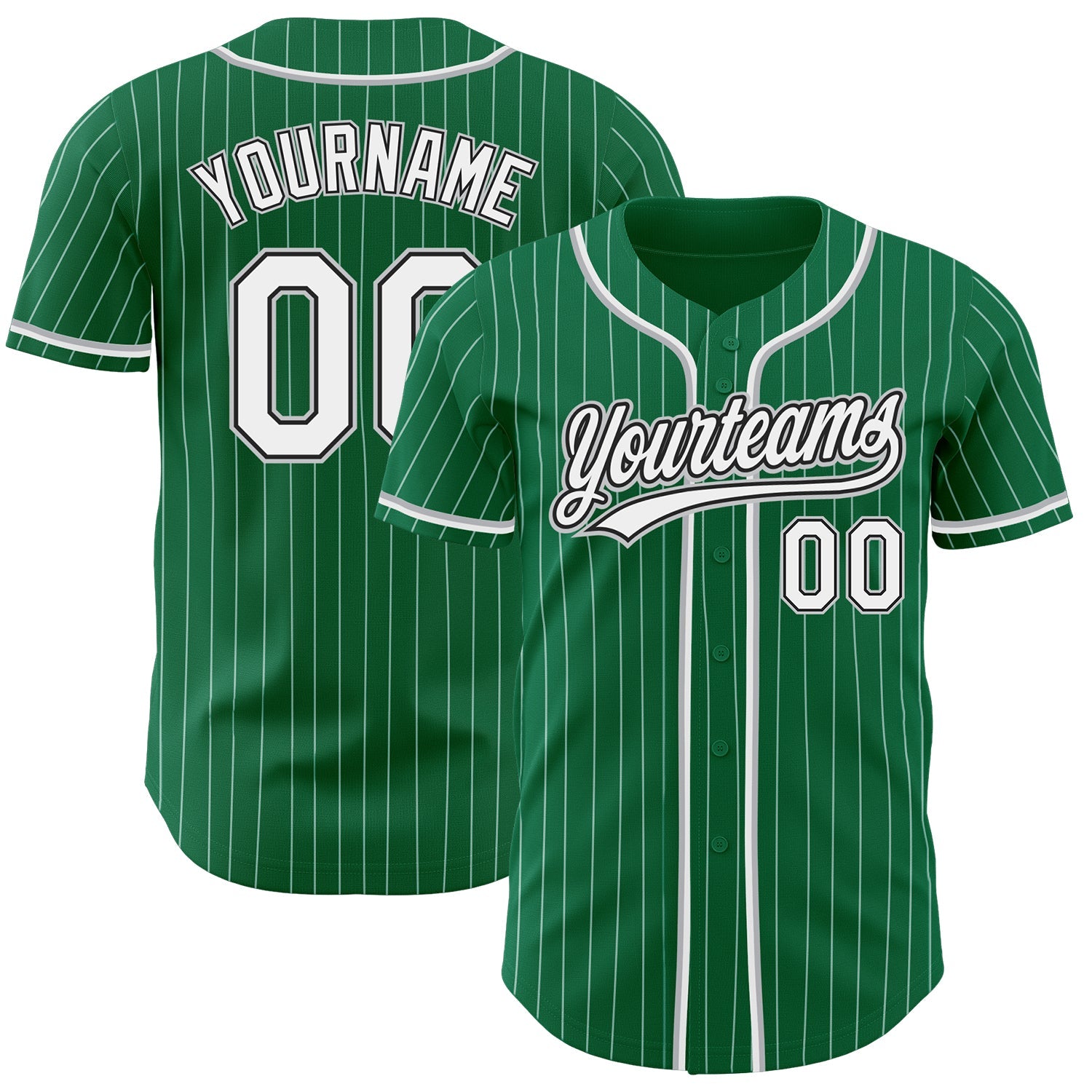 Custom Kelly Green White Pinstripe White Black-Gray Authentic Baseball Jersey - Main View