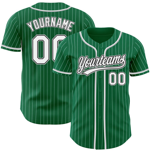 Custom Kelly Green White Pinstripe White Black-Gray Authentic Baseball Jersey - Main View