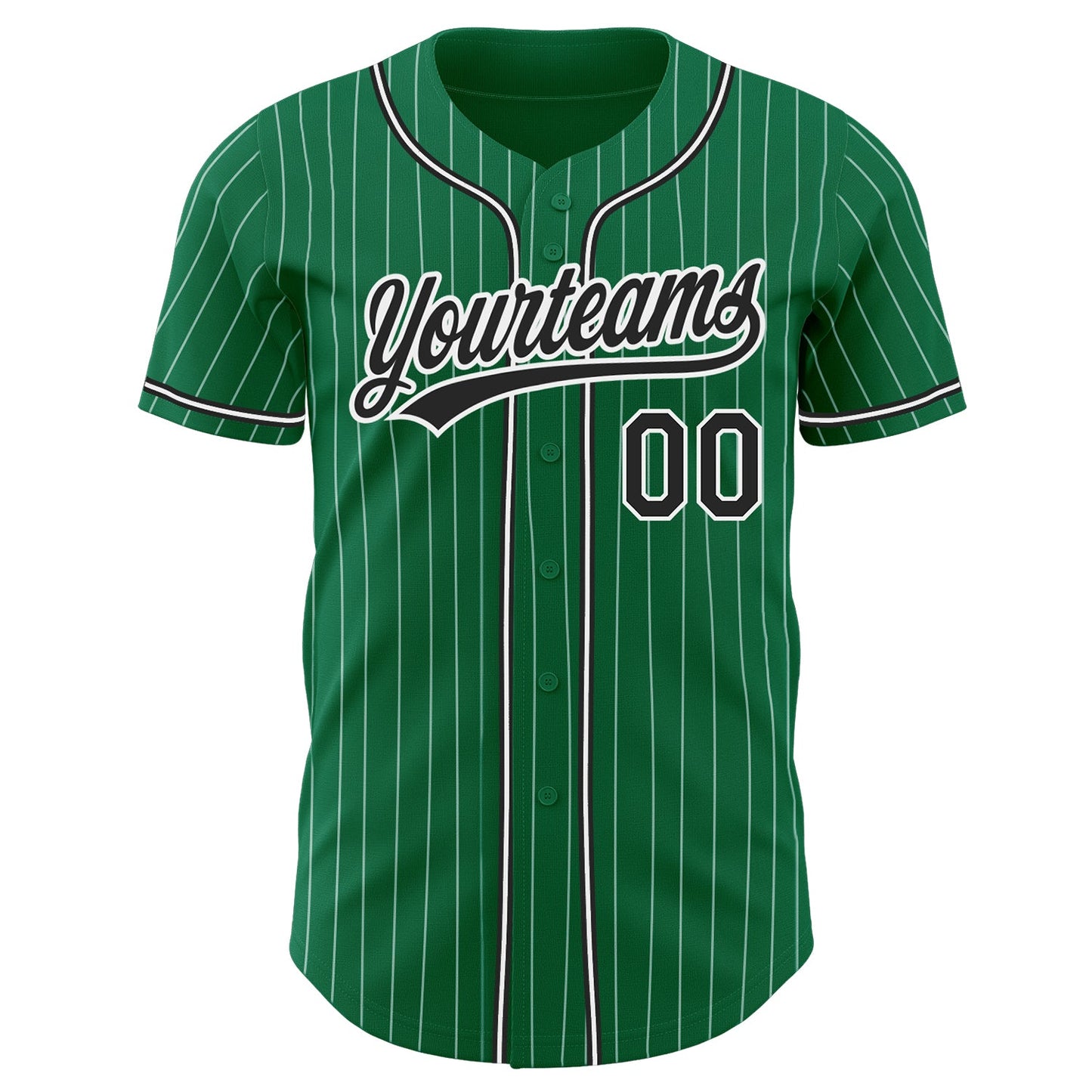 Custom Kelly Green White Pinstripe Black Authentic Baseball Jersey view 2