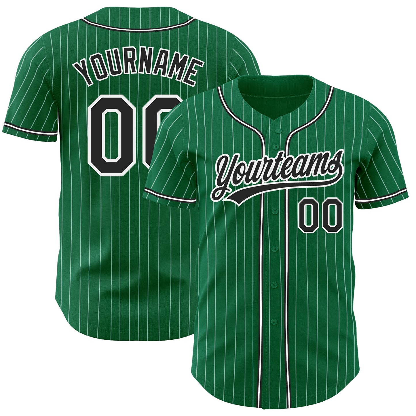 Custom Kelly Green White Pinstripe Black Authentic Baseball Jersey - Main View
