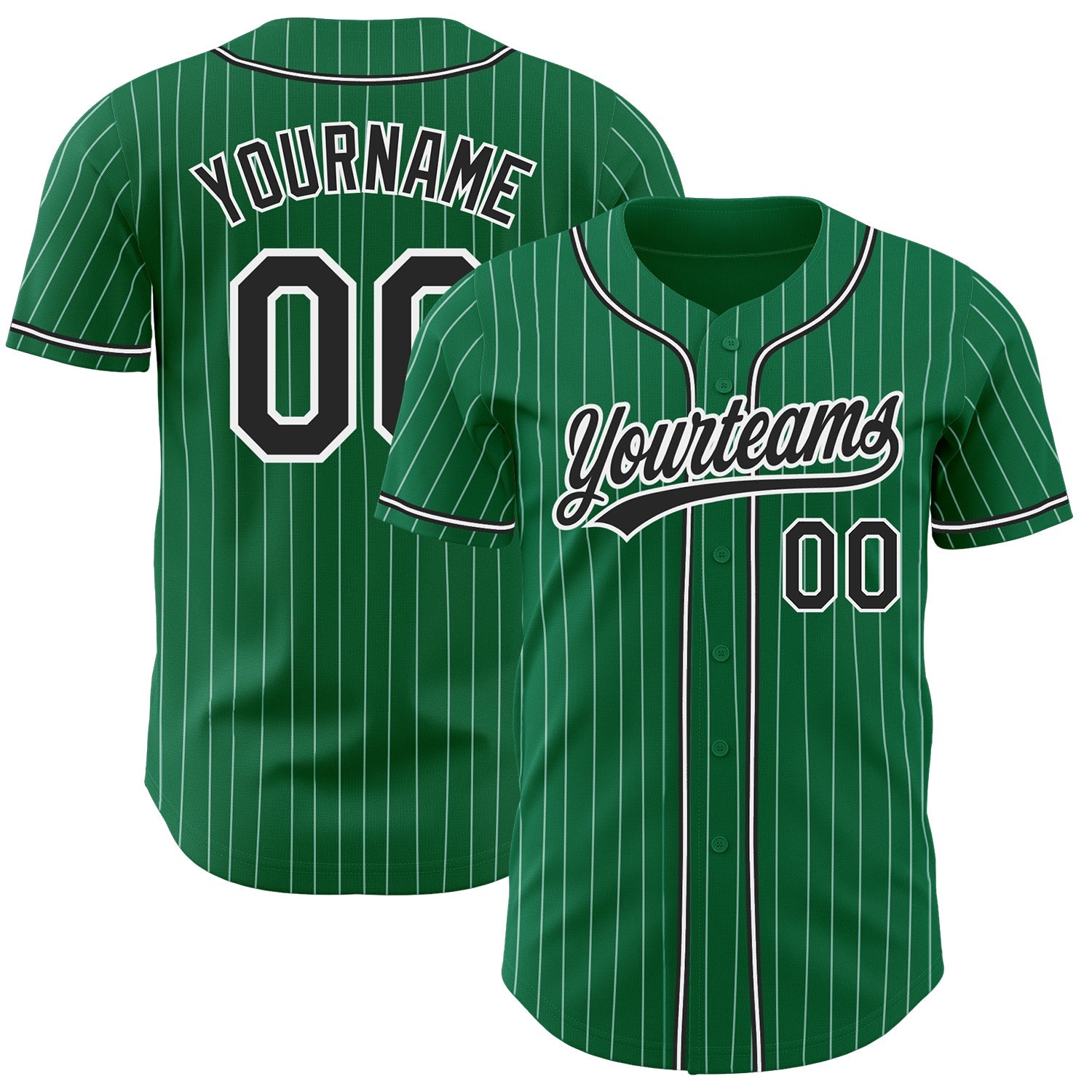 Custom Kelly Green White Pinstripe Black Authentic Baseball Jersey - Main View