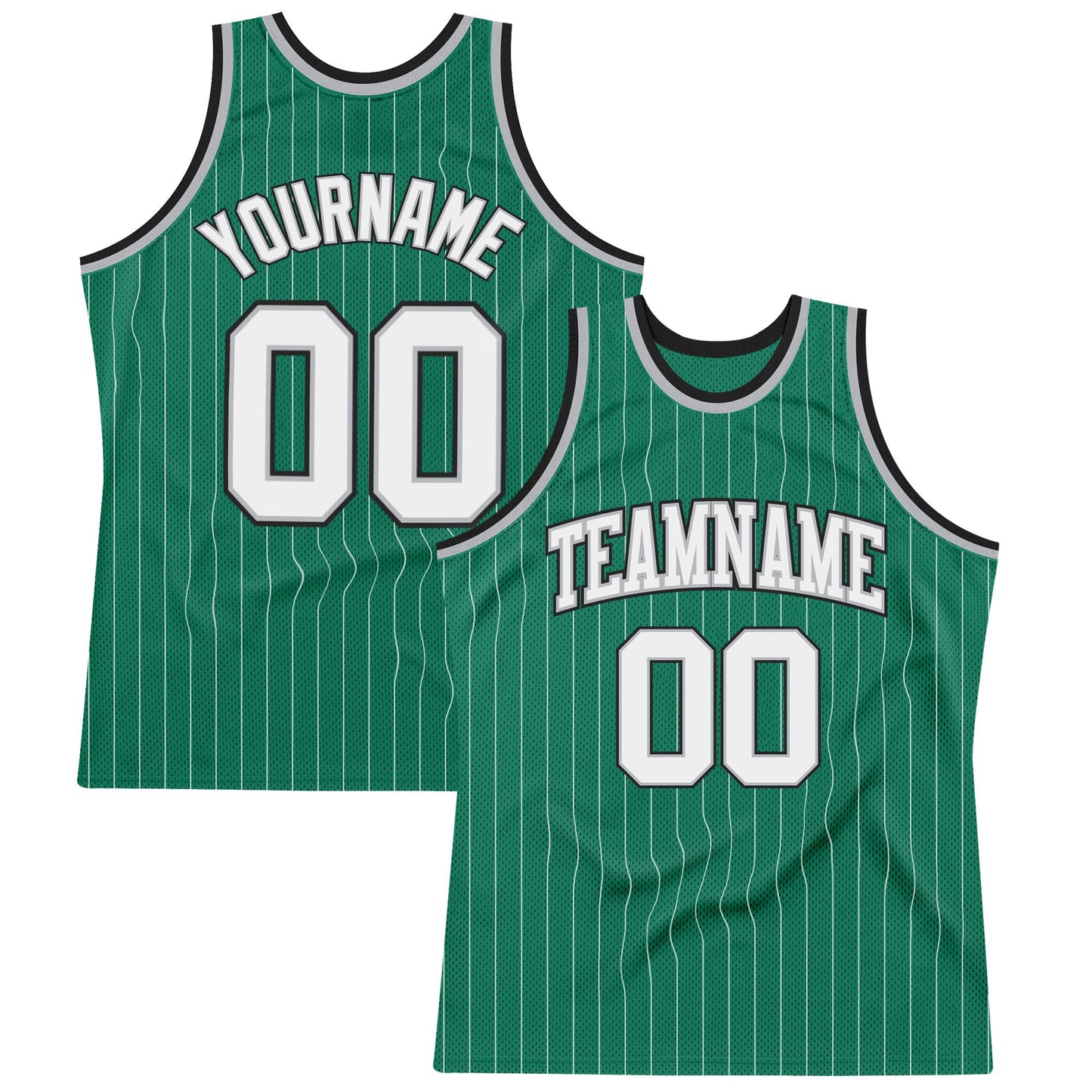 Custom Kelly Green White Pinstripe White Gray-Black Authentic Basketball Jersey - Main View