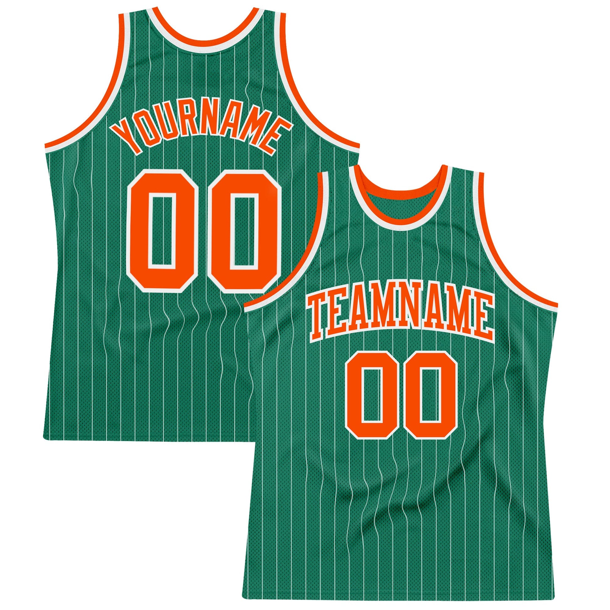 Custom Kelly Green White Pinstripe Orange Authentic Basketball Jersey - Main View