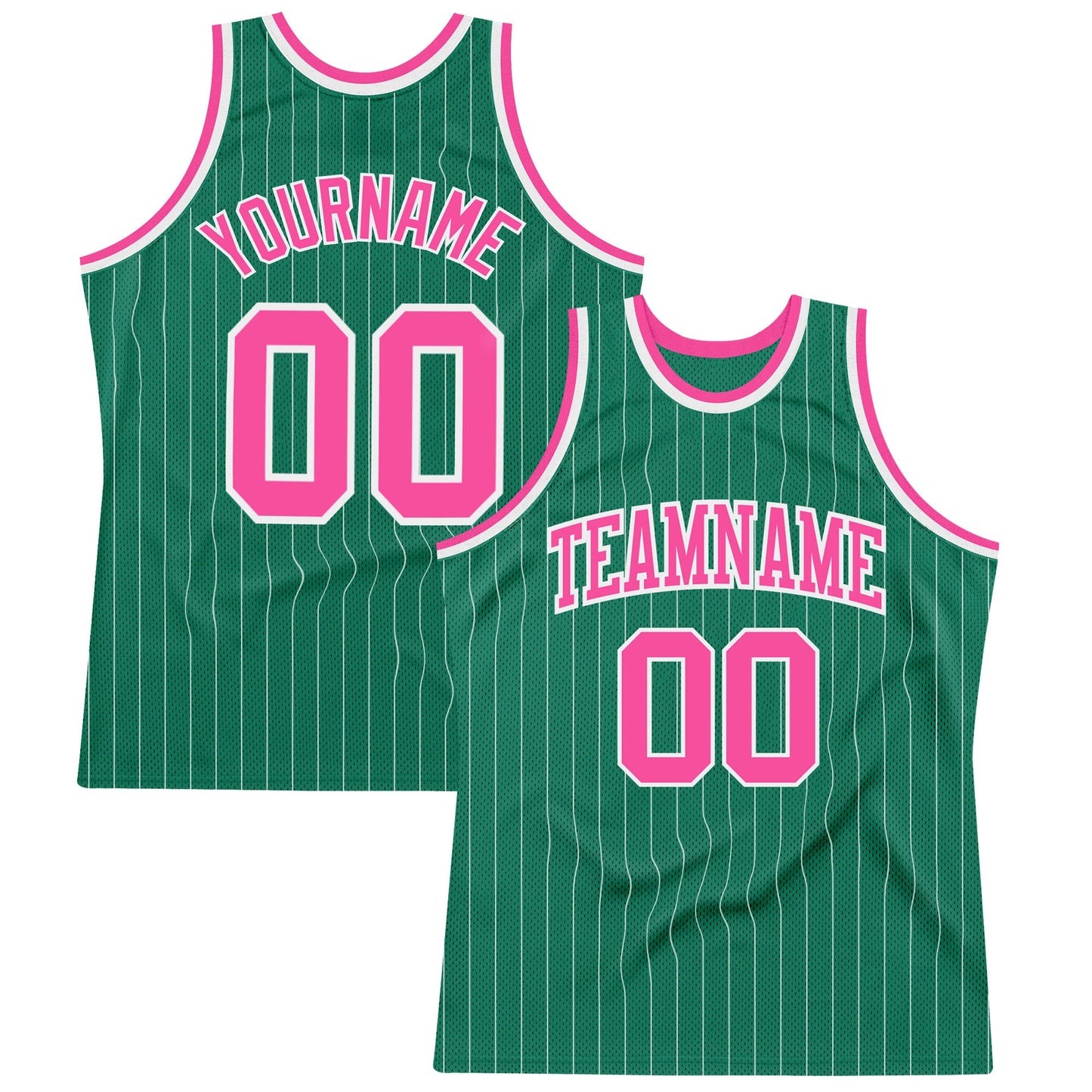 Custom Kelly Green White Pinstripe Pink Authentic Basketball Jersey - Main View