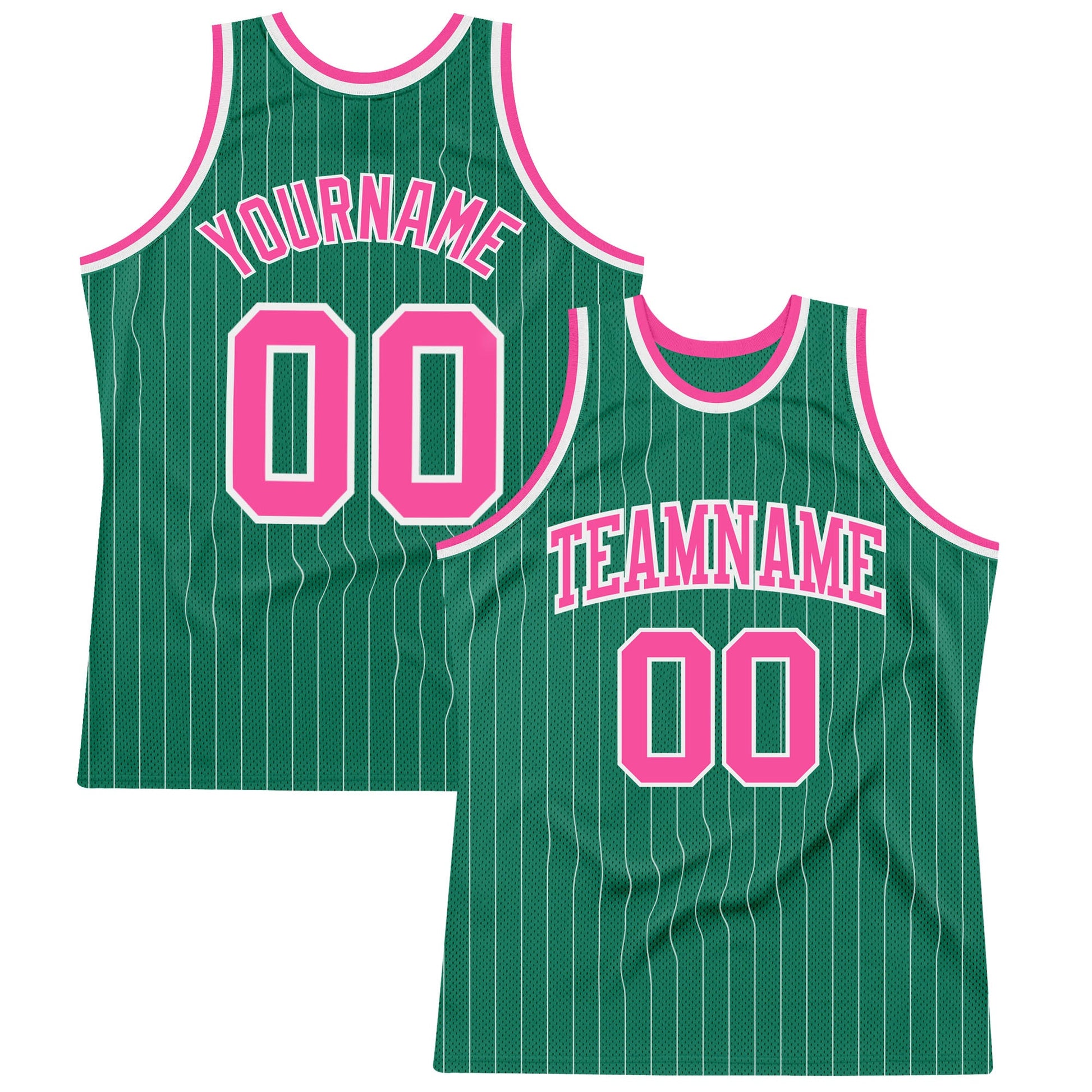 Custom Kelly Green White Pinstripe Pink Authentic Basketball Jersey - Main View