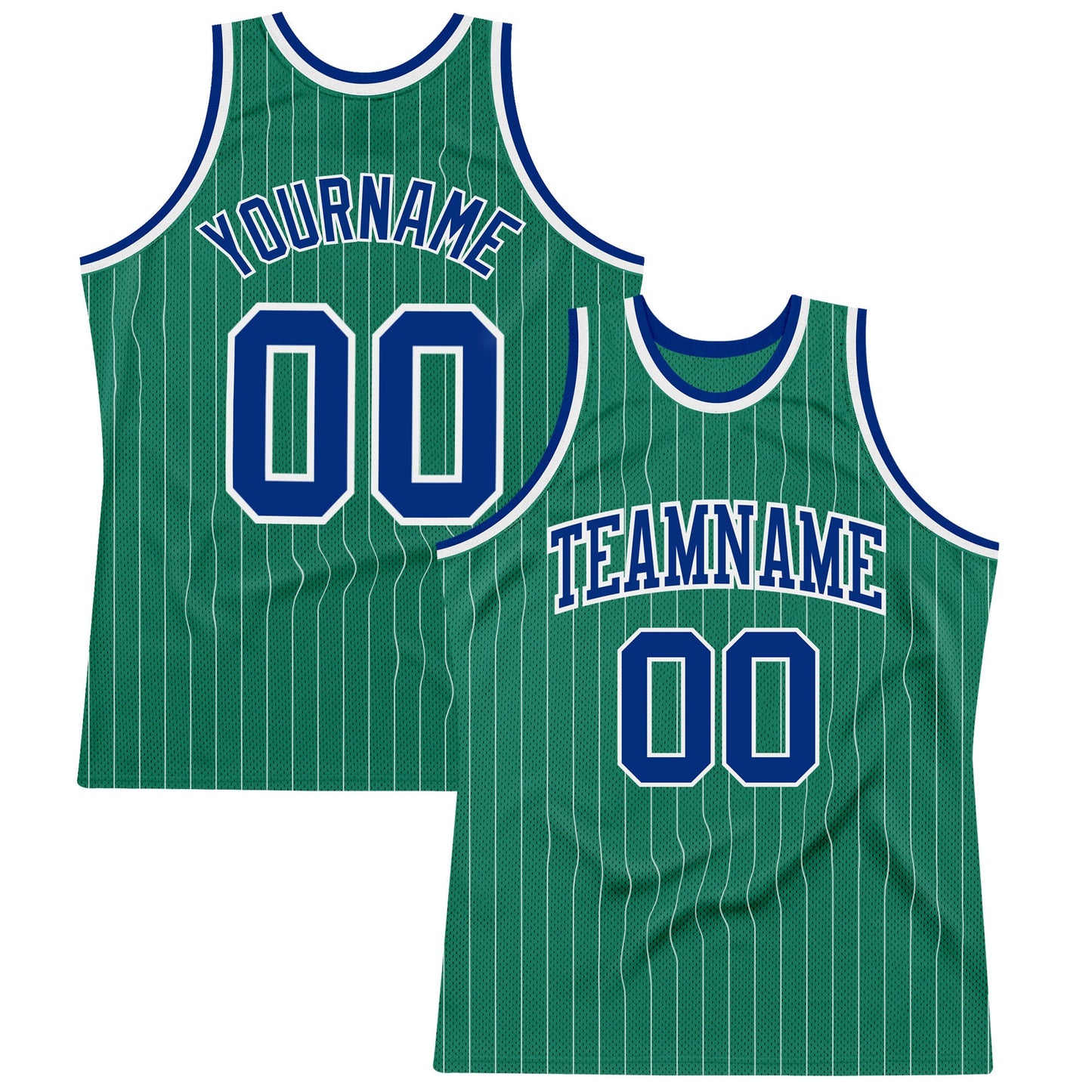 Custom Kelly Green White Pinstripe Royal Authentic Basketball Jersey - Main View