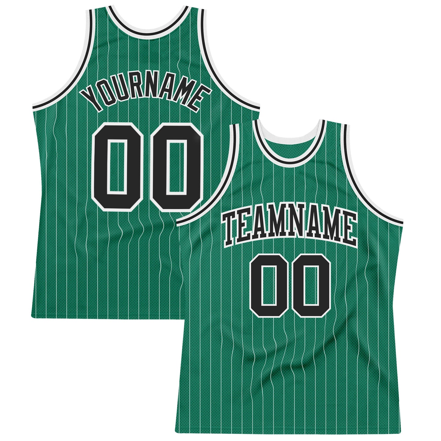 Custom Kelly Green White Pinstripe Black Authentic Basketball Jersey - Main View