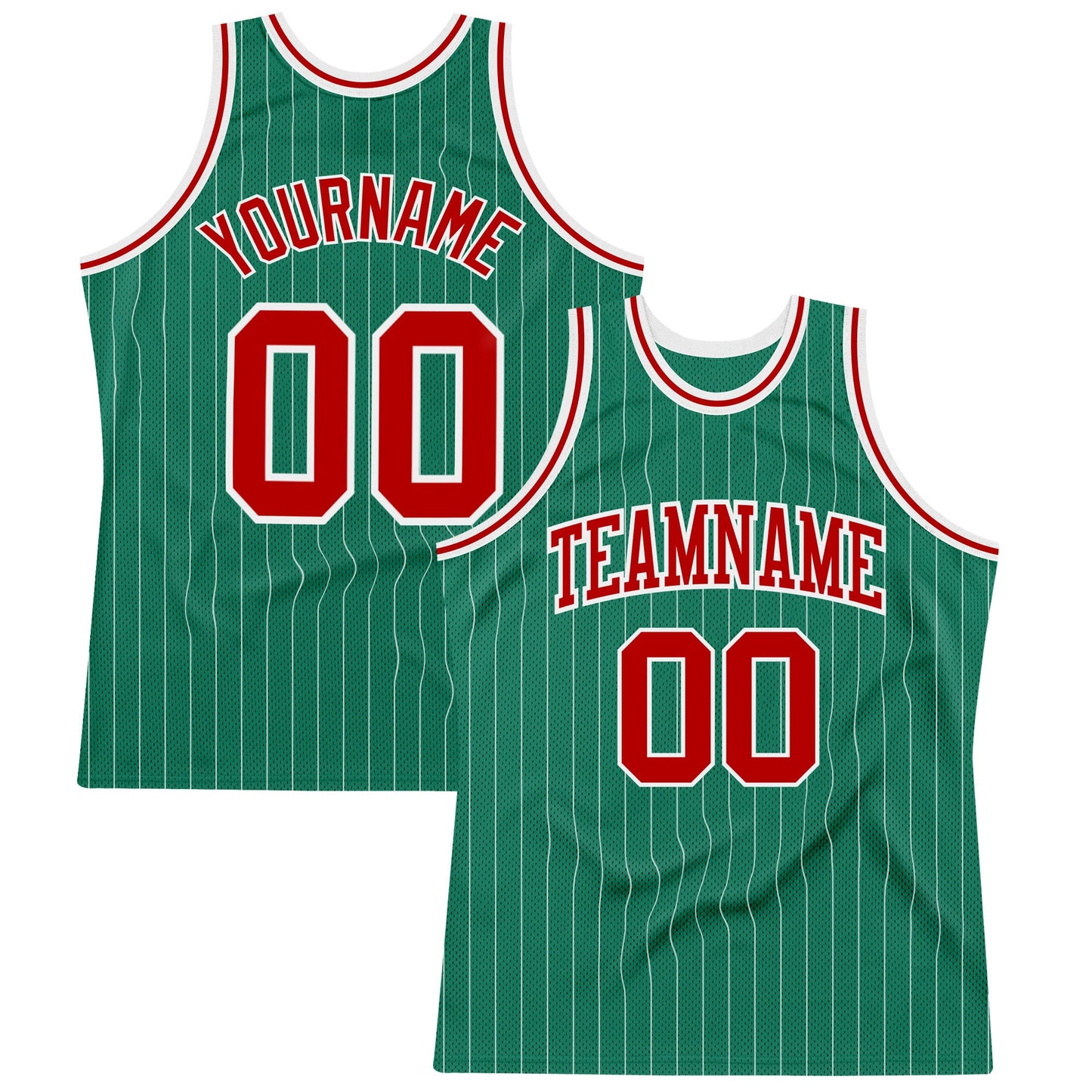 Custom Kelly Green White Pinstripe Red Authentic Basketball Jersey - Main View