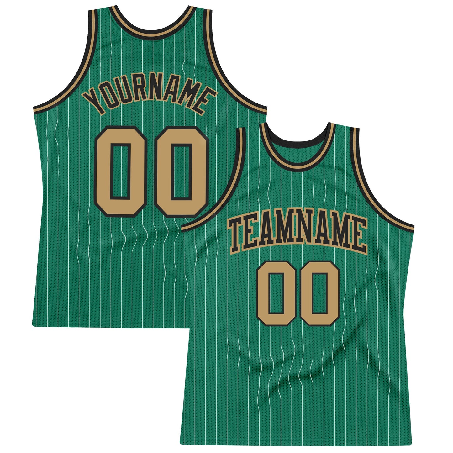 Custom Kelly Green White Pinstripe Old Gold-Black Authentic Basketball Jersey - Main View