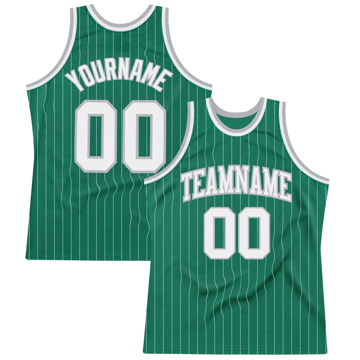 Custom Kelly Green White Pinstripe White-Gray Authentic Basketball Jersey - Main View
