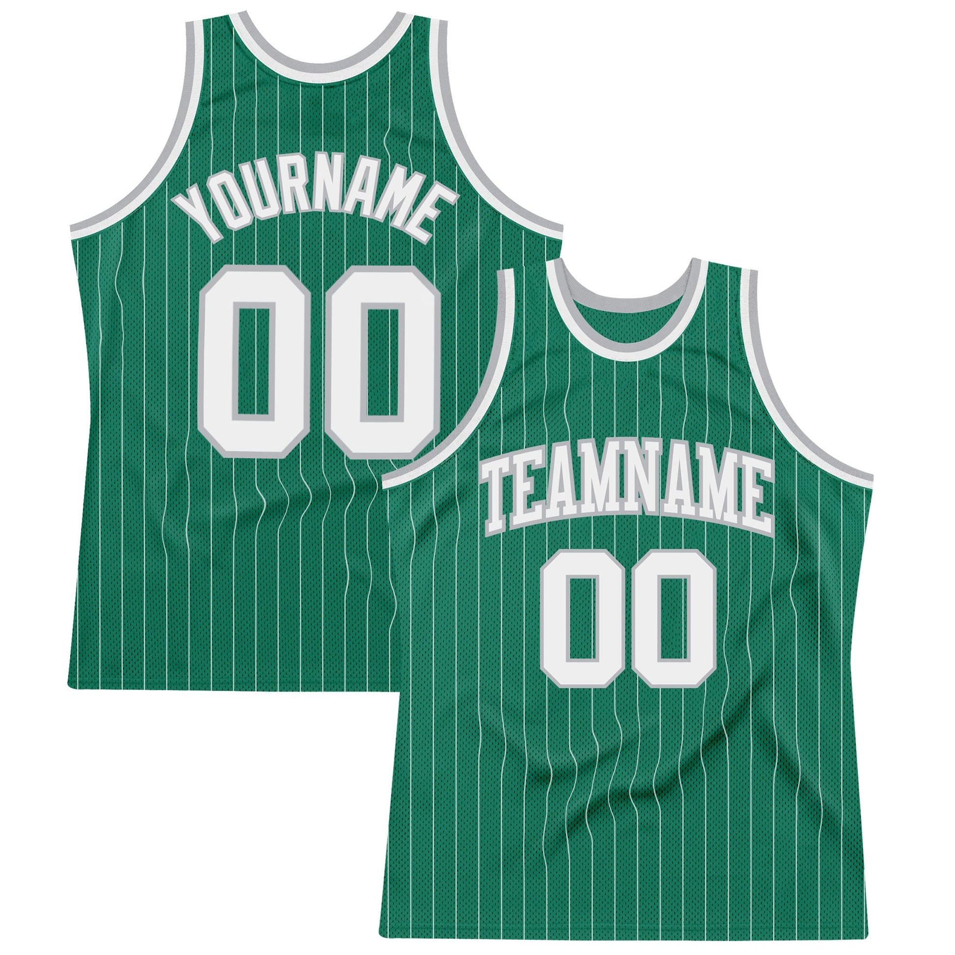 Custom Kelly Green White Pinstripe White-Gray Authentic Basketball Jersey - Main View