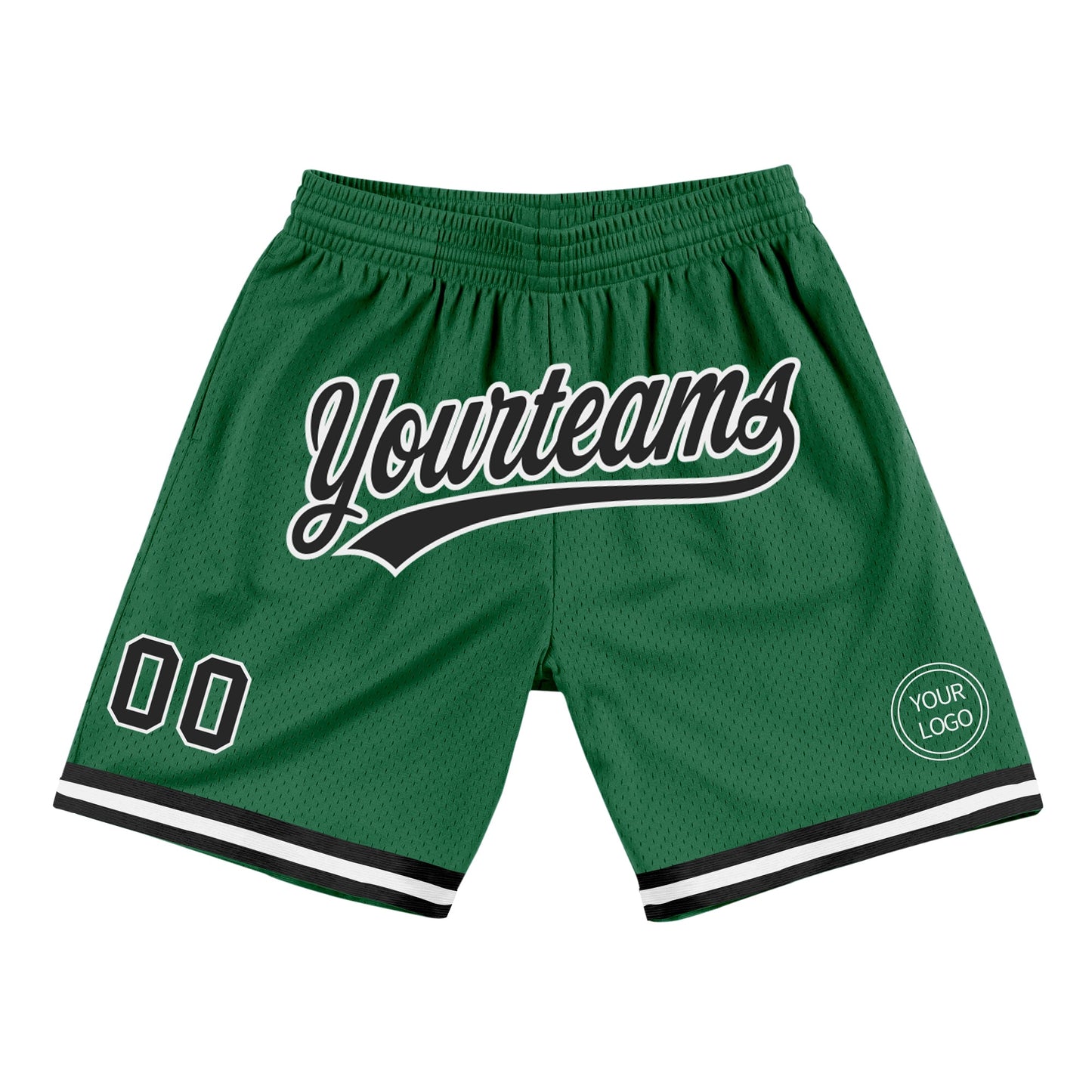 Custom Kelly Green Black-White Authentic Throwback Basketball Shorts - Main View