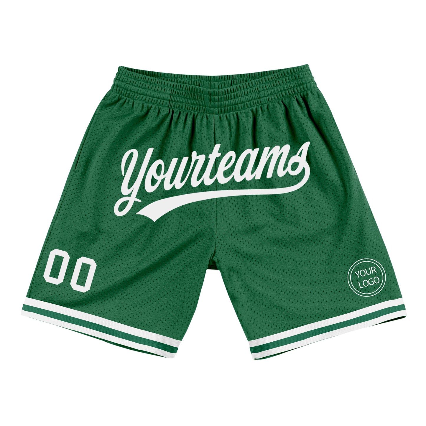 Custom Kelly Green White Authentic Throwback Basketball Shorts - Main View