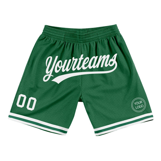 Custom Kelly Green White Authentic Throwback Basketball Shorts - Main View