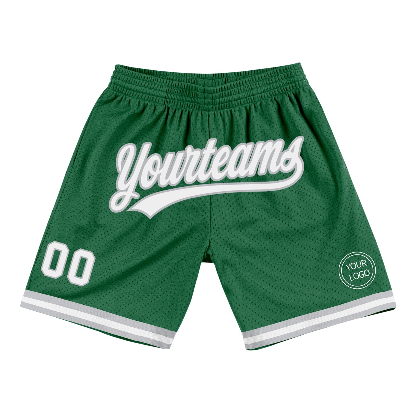 Custom Kelly Green White-Gray Authentic Throwback Basketball Shorts - Main View