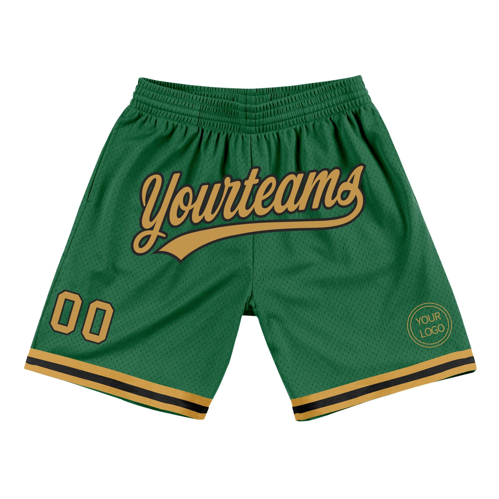 Custom Kelly Green Old Gold-Black Authentic Throwback Basketball Shorts - Main View