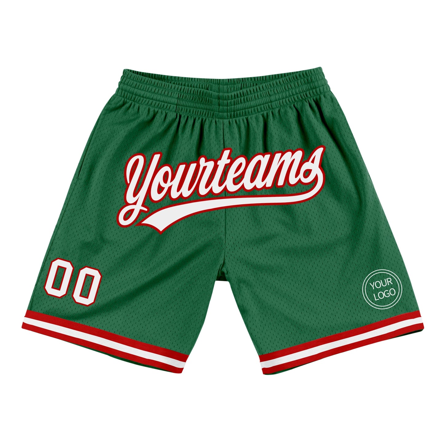 Custom Kelly Green White-Red Authentic Throwback Basketball Shorts - Main View