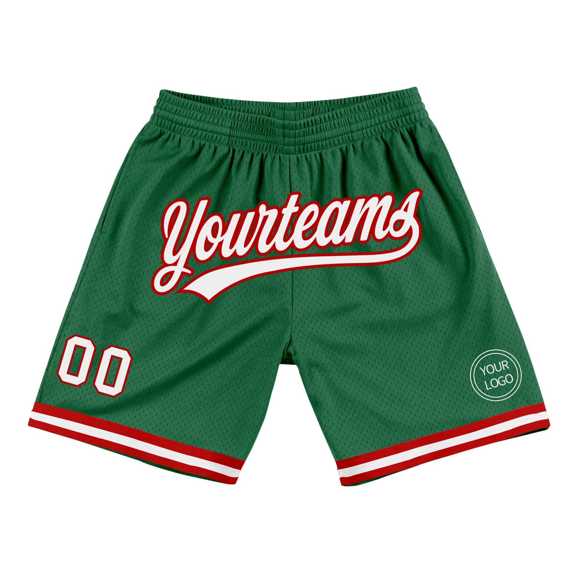 Custom Kelly Green White-Red Authentic Throwback Basketball Shorts - Main View