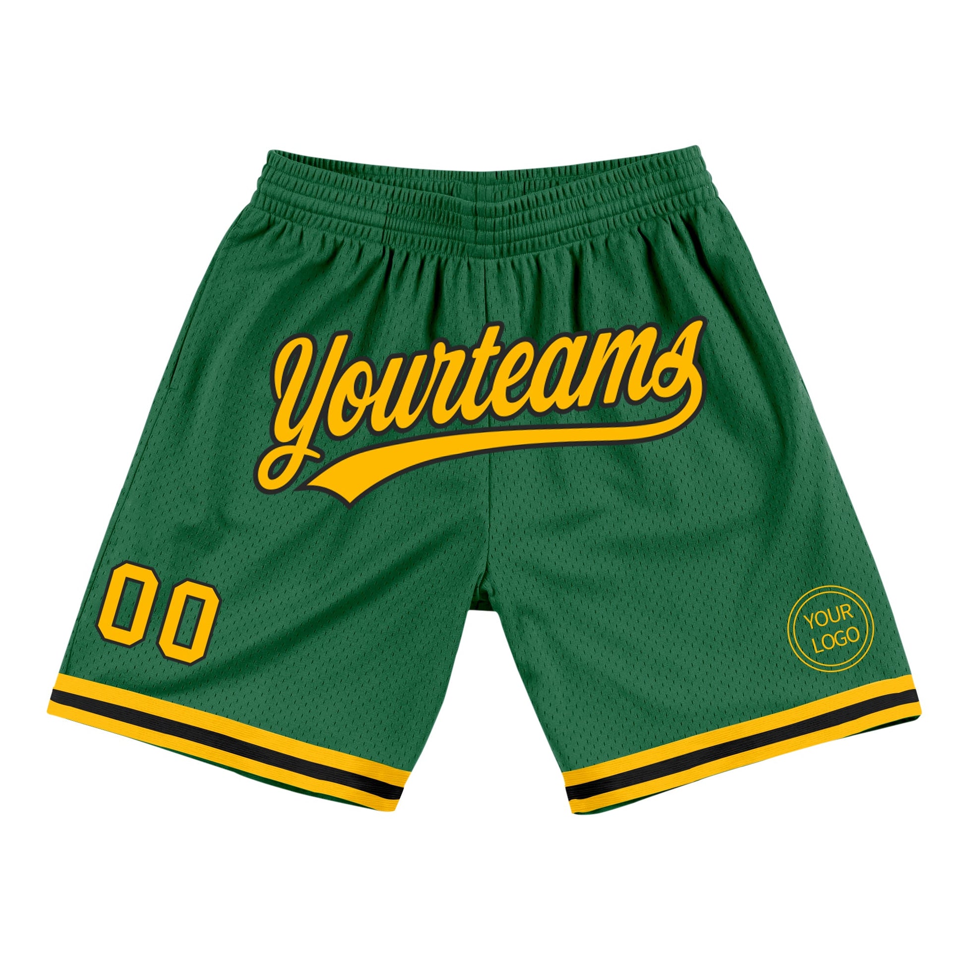 Custom Kelly Green Gold-Black Authentic Throwback Basketball Shorts - Main View