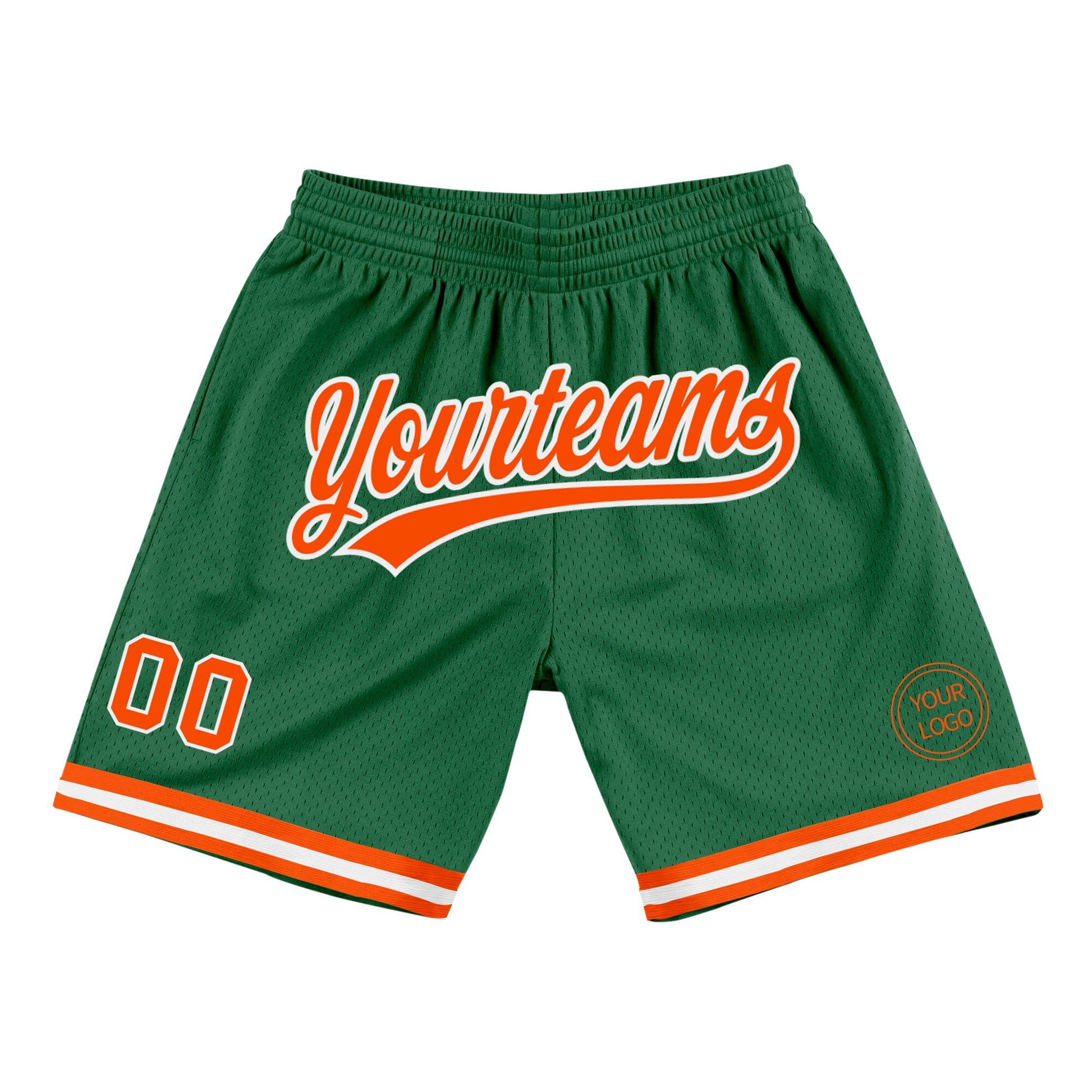 Custom Kelly Green Orange-White Authentic Throwback Basketball Shorts - Main View