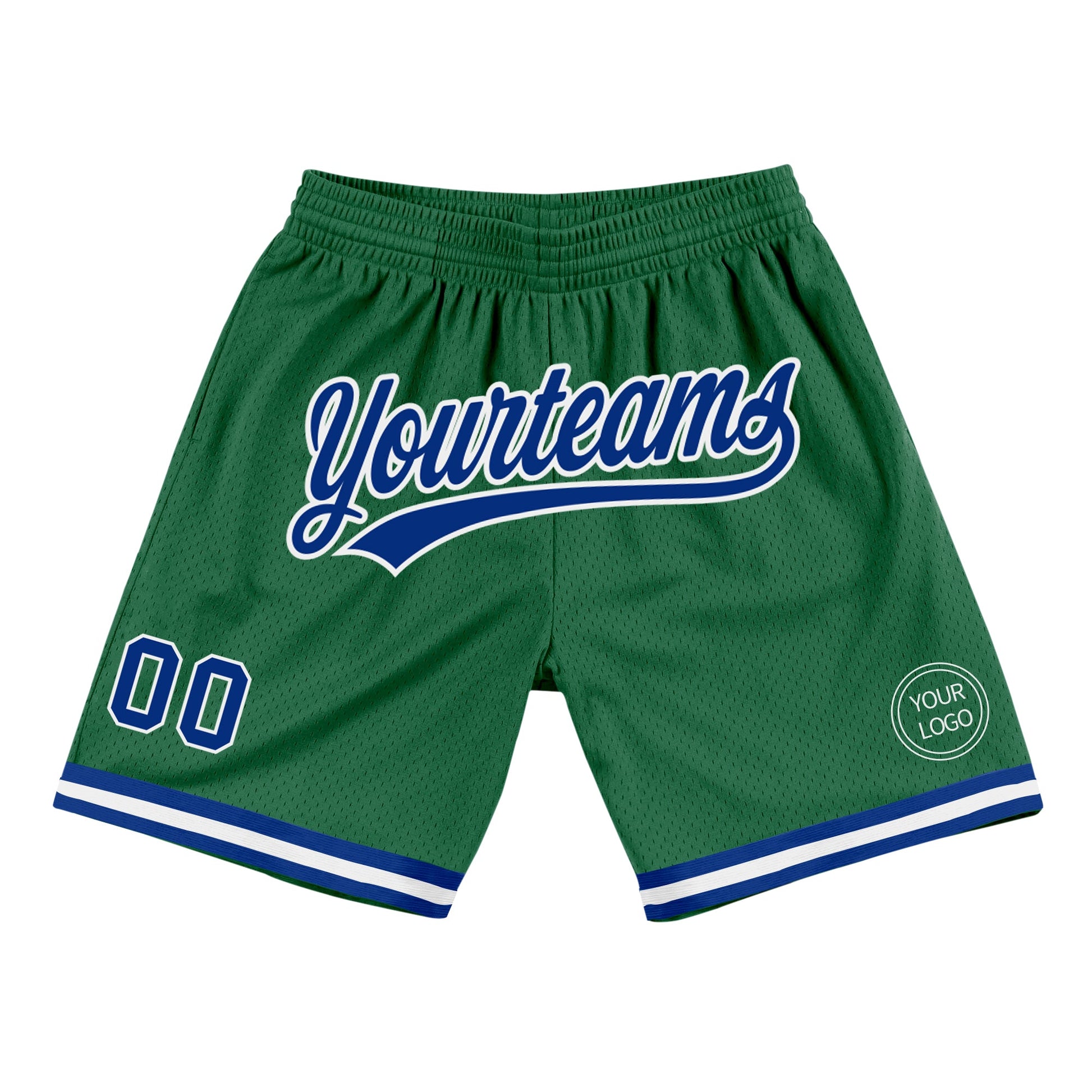 Custom Kelly Green Royal-White Authentic Throwback Basketball Shorts - Main View