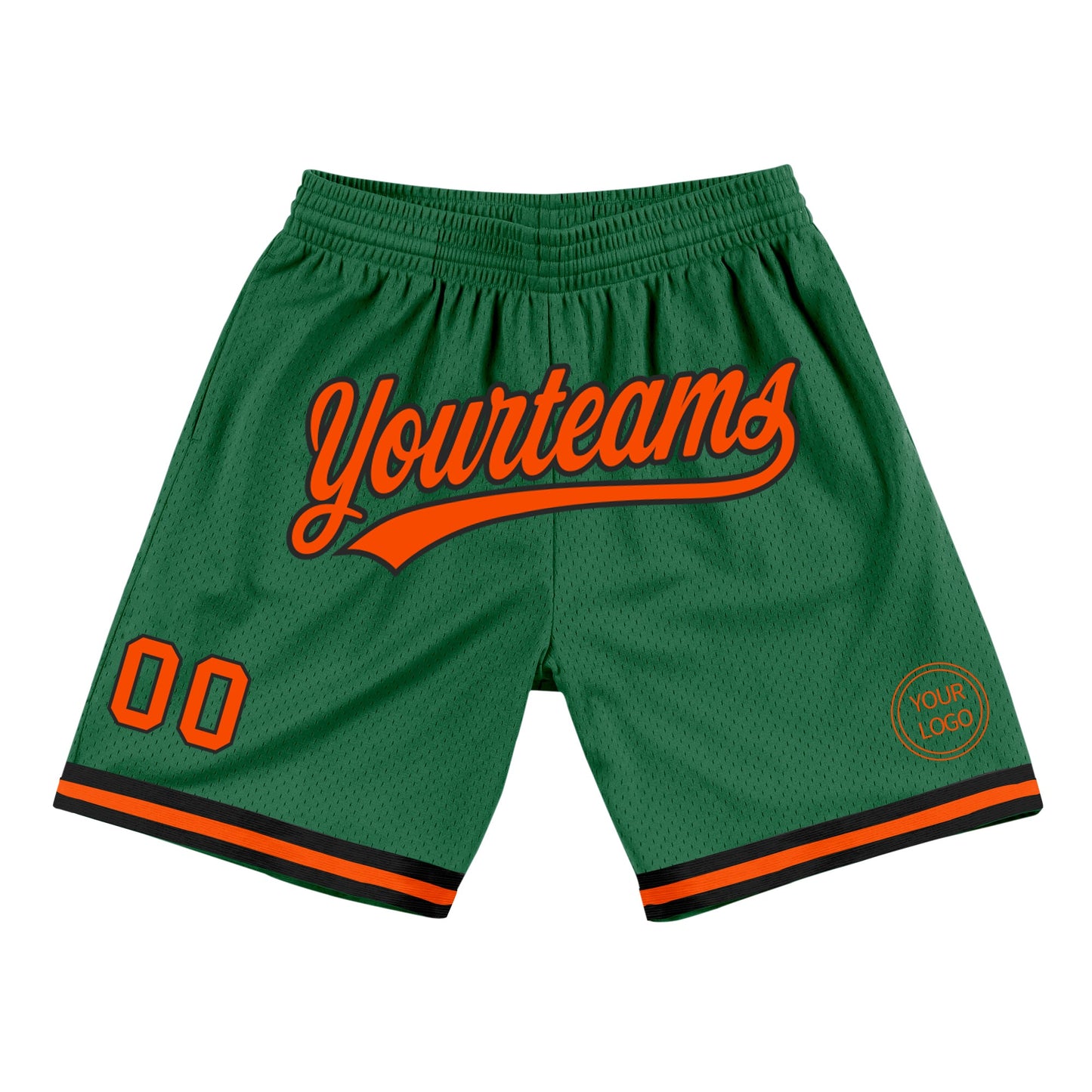 Custom Kelly Green Orange-Black Authentic Throwback Basketball Shorts - Main View
