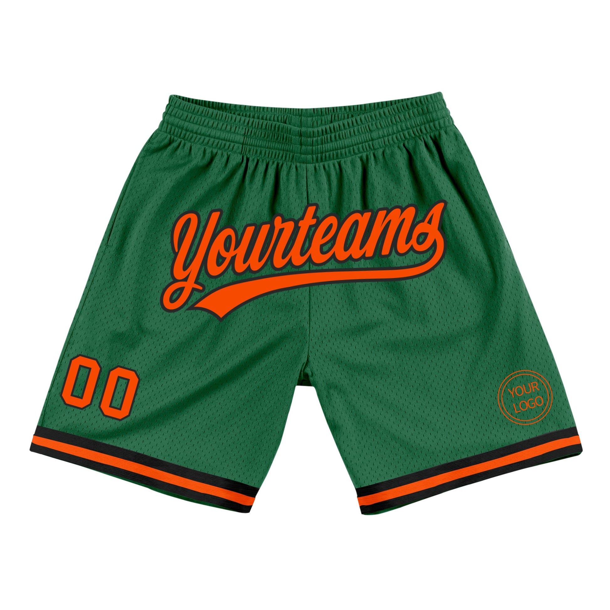 Custom Kelly Green Orange-Black Authentic Throwback Basketball Shorts - Main View