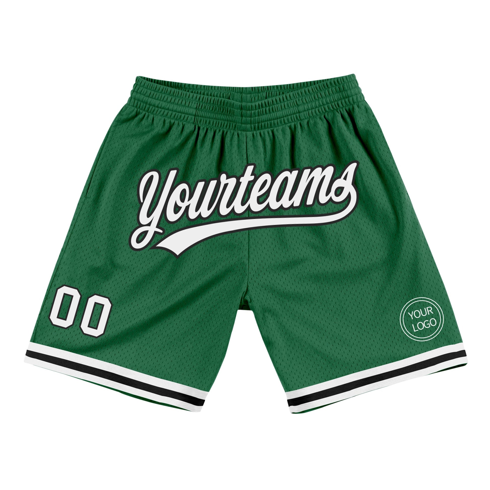 Custom Kelly Green White-Black Authentic Throwback Basketball Shorts - Main View