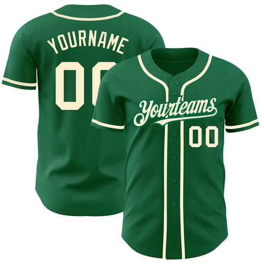 Custom Kelly Green Cream Authentic Baseball Jersey - Main View