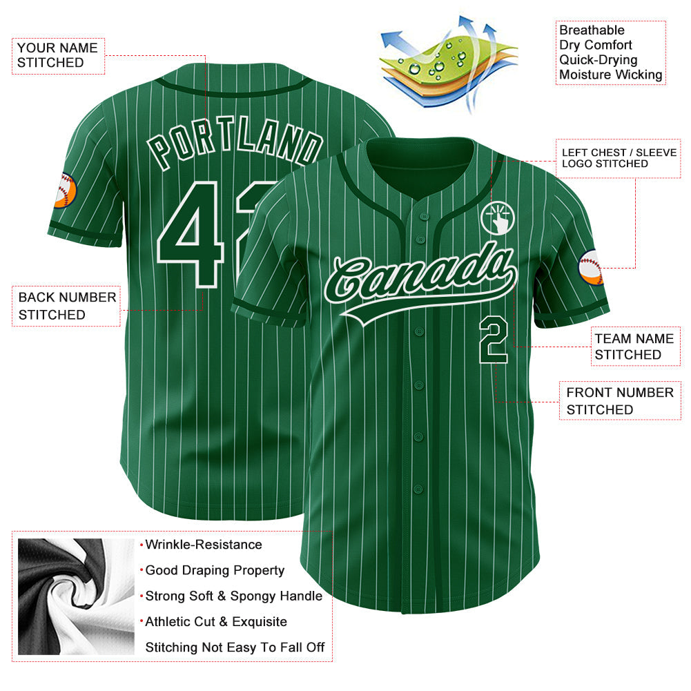 Custom Kelly Green White Pinstripe Green Authentic Baseball Jersey view 3