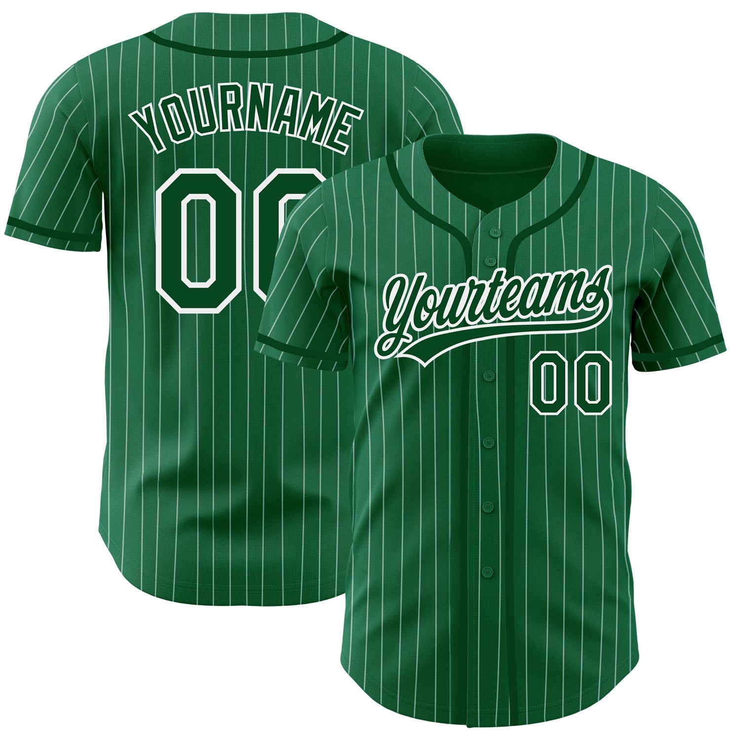 Custom Kelly Green White Pinstripe Green Authentic Baseball Jersey - Main View